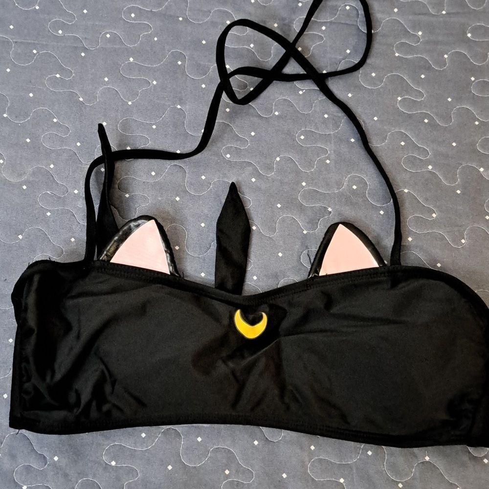 Hot Topic Sailor Moon black bikini cat ears swim top size small